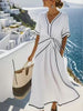 Striped Print Maxi Dress – Short Sleeve Beach Vacation Dress