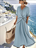 Striped Print Maxi Dress – Short Sleeve Beach Vacation Dress