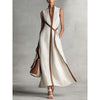 Women's Color Block Sleeveless Stand Collar Linen Blend Dress