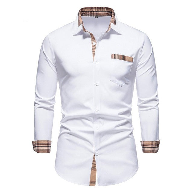 Plaid Patchwork Formal Shirts for Men