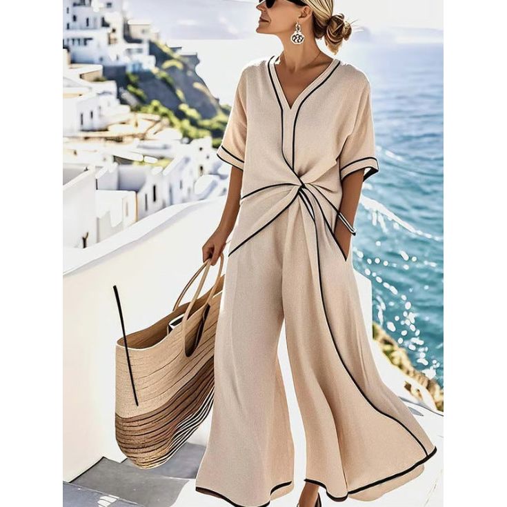 Striped Print Maxi Dress – Short Sleeve Beach Vacation Dress