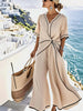 Striped Print Maxi Dress – Short Sleeve Beach Vacation Dress
