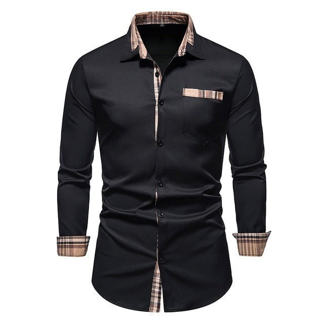 Plaid Patchwork Formal Shirts for Men
