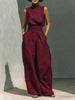 Women’s Cotton Linen Two-Piece Set – Sleeveless Top & Wide-Leg Pants