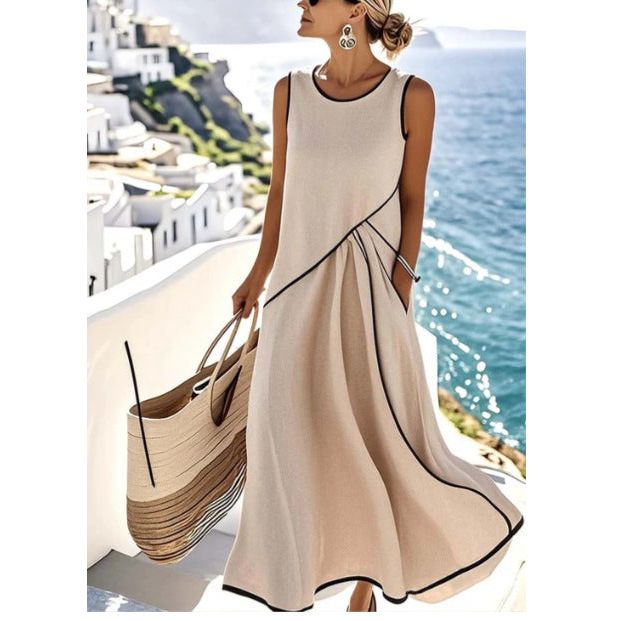 Striped Print Maxi Dress – Short Sleeve Beach Vacation Dress