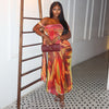 Women Clothing Loose Comfort Printing Pleated Cool Hip Dress Tube Top Diagonal Collar Holiday Maxi Dress