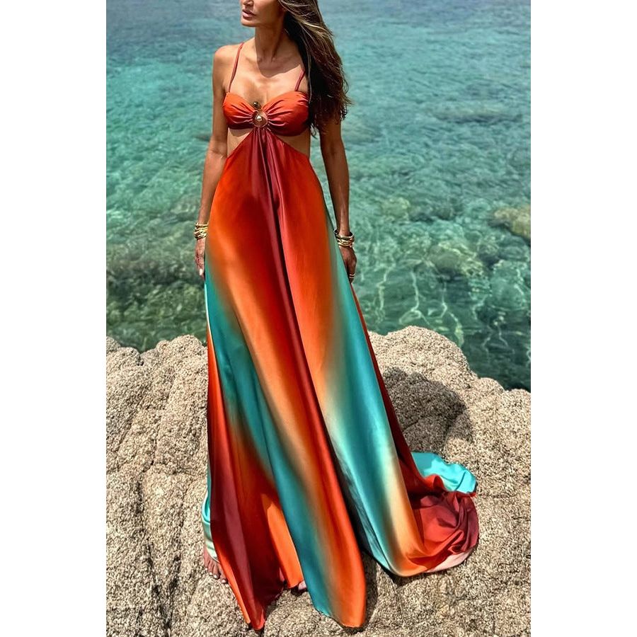 Sexy Sling Gradient Color Island Dress Beach Dress