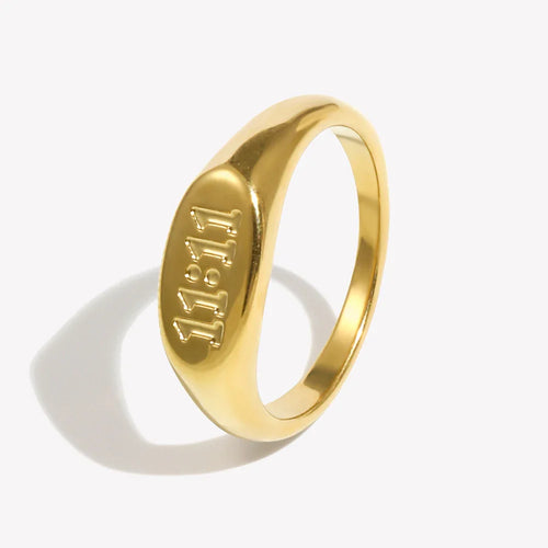11:11 Angel Number Signet Ring - Elegant Women's Jewelry