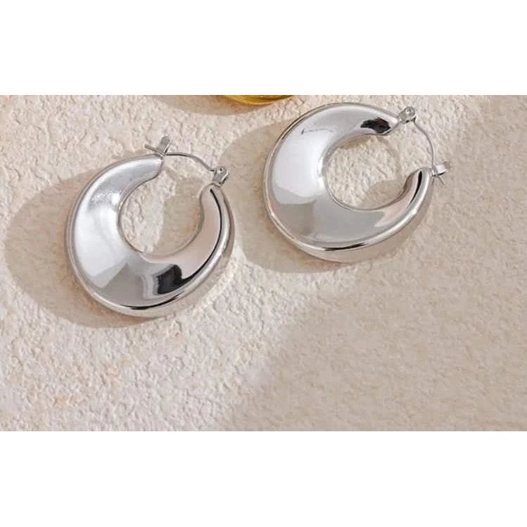 Abstract Silver Hoop Earrings