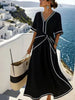 Striped Print Maxi Dress – Short Sleeve Beach Vacation Dress