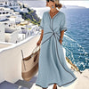 Striped Print Maxi Dress – Short Sleeve Beach Vacation Dress