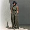 Women’s Cotton Linen Two-Piece Set – Sleeveless Top & Wide-Leg Pants