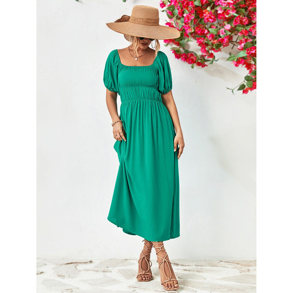Off-Shoulder Balloon Sleeve Midi Dress
