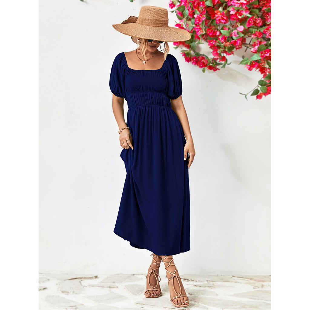Off-Shoulder Balloon Sleeve Midi Dress