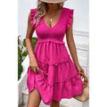 Smocked Frill Trim Deep V Dress