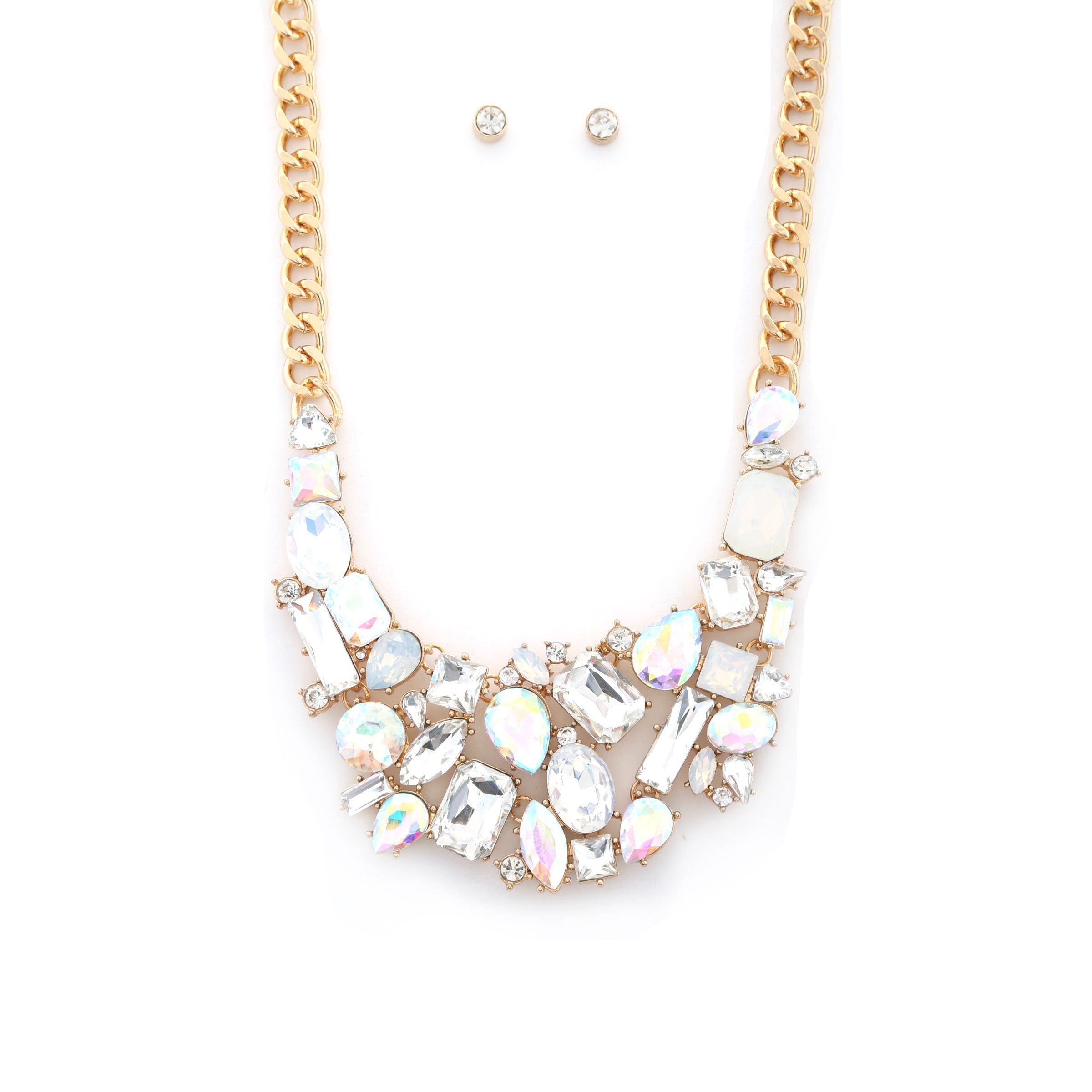 Teardrop Rectangle Shape Rhinestone Statement Necklace