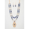 Hamsa hand pendant beaded layered necklace