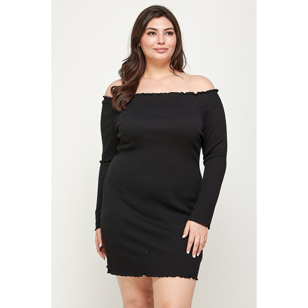Plus Size, Solid Smocked Off Shoulder Dress