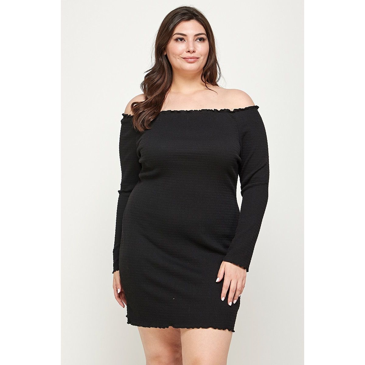 Plus Size, Solid Smocked Off Shoulder Dress