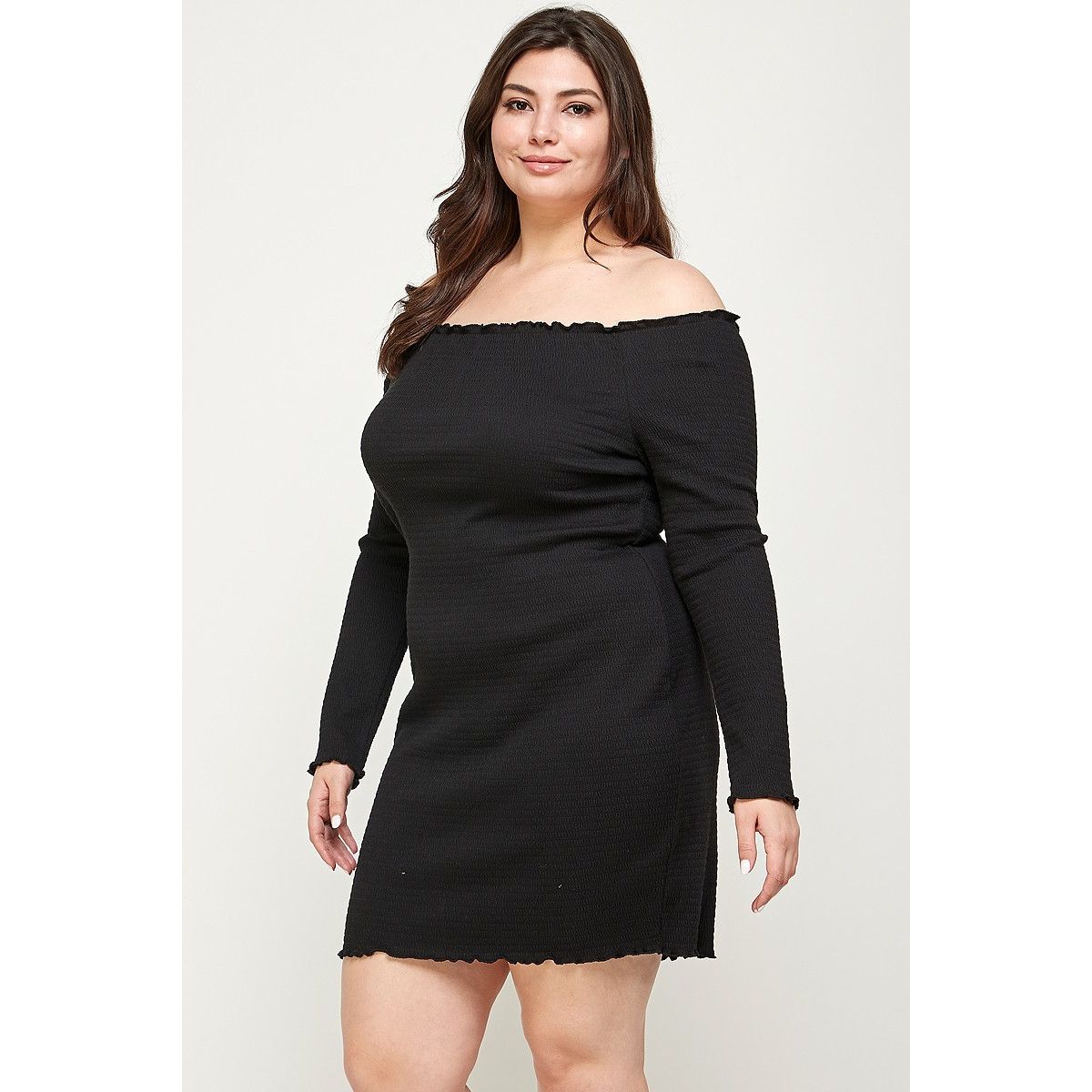 Plus Size, Solid Smocked Off Shoulder Dress