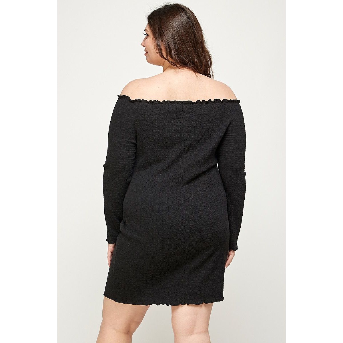Plus Size, Solid Smocked Off Shoulder Dress