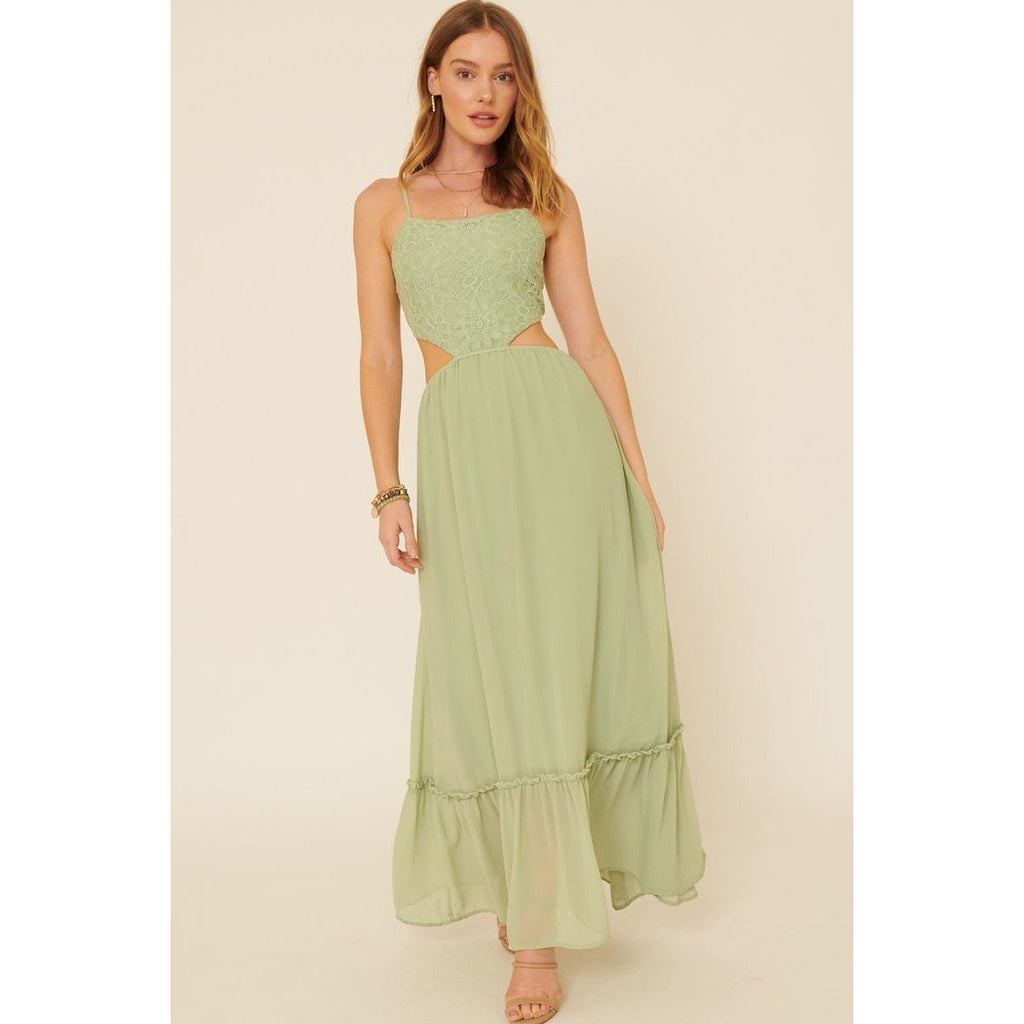 A Sheer, Chiffon Floral Lace Maxi Dress