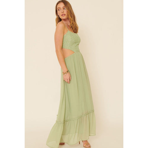 A Sheer, Chiffon Floral Lace Maxi Dress