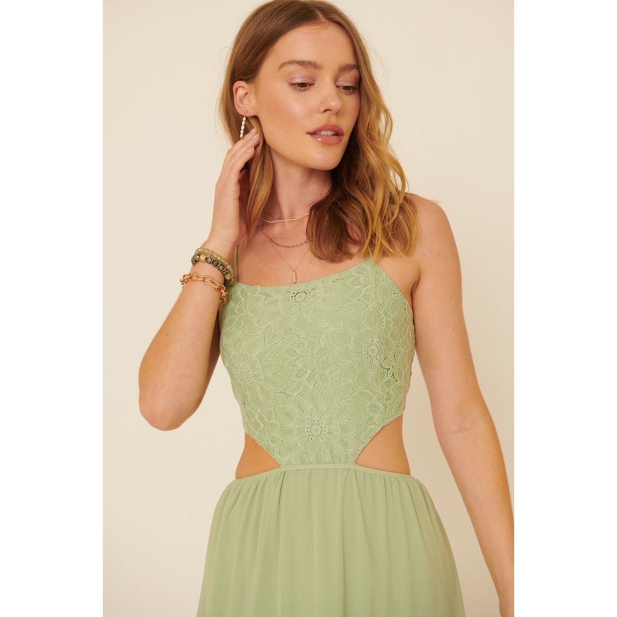 A Sheer, Chiffon Floral Lace Maxi Dress
