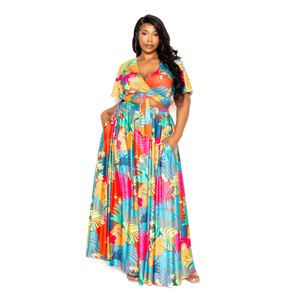 Tropical floral maxi skirt & top set