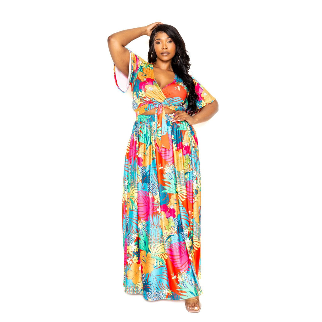 Tropical floral maxi skirt & top set
