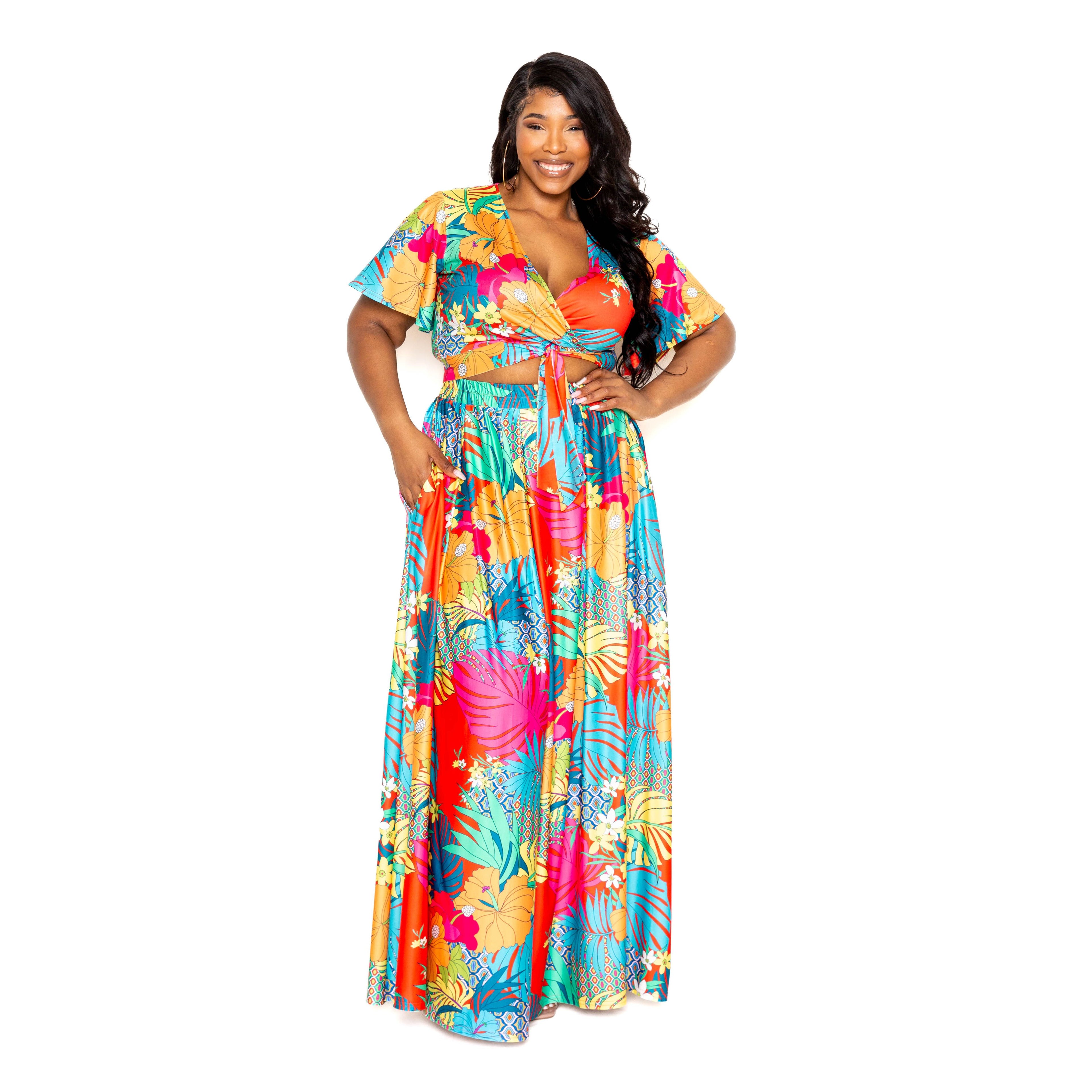 Tropical floral maxi skirt & top set