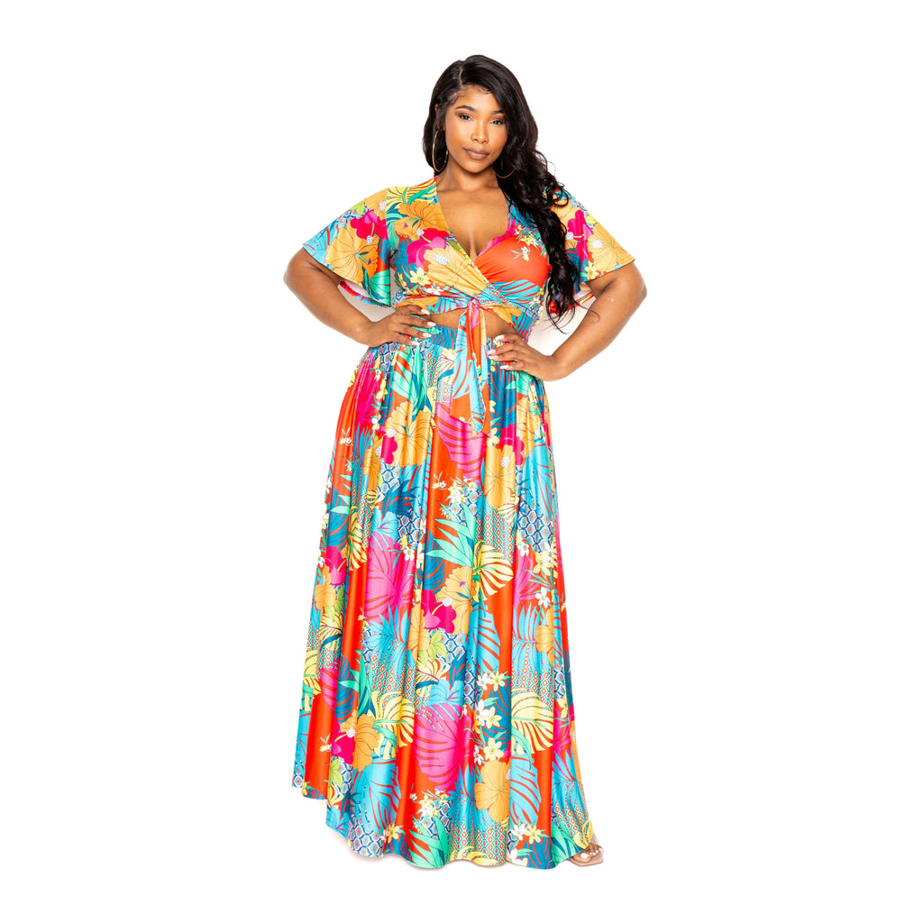 Tropical floral maxi skirt & top set