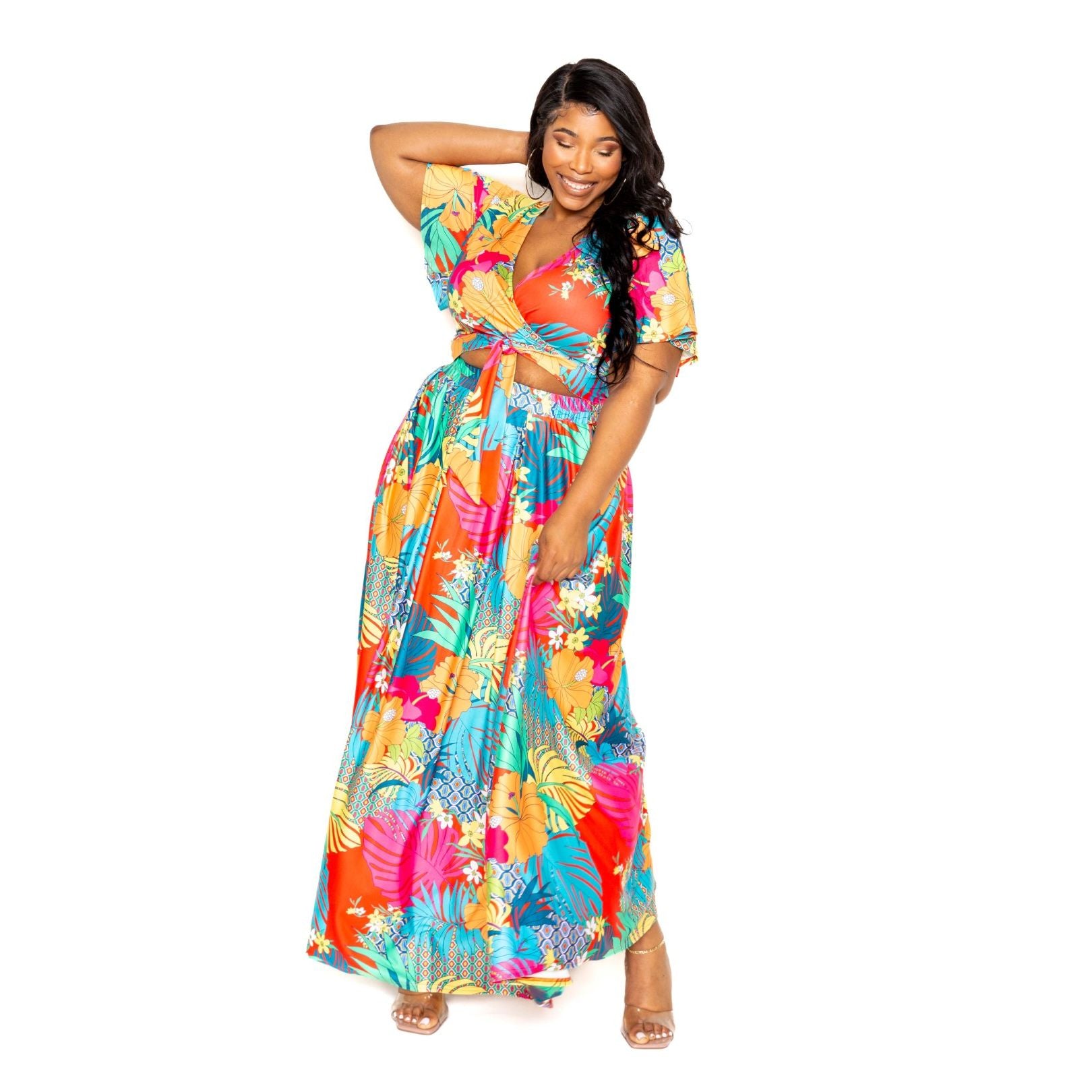 Tropical floral maxi skirt & top set