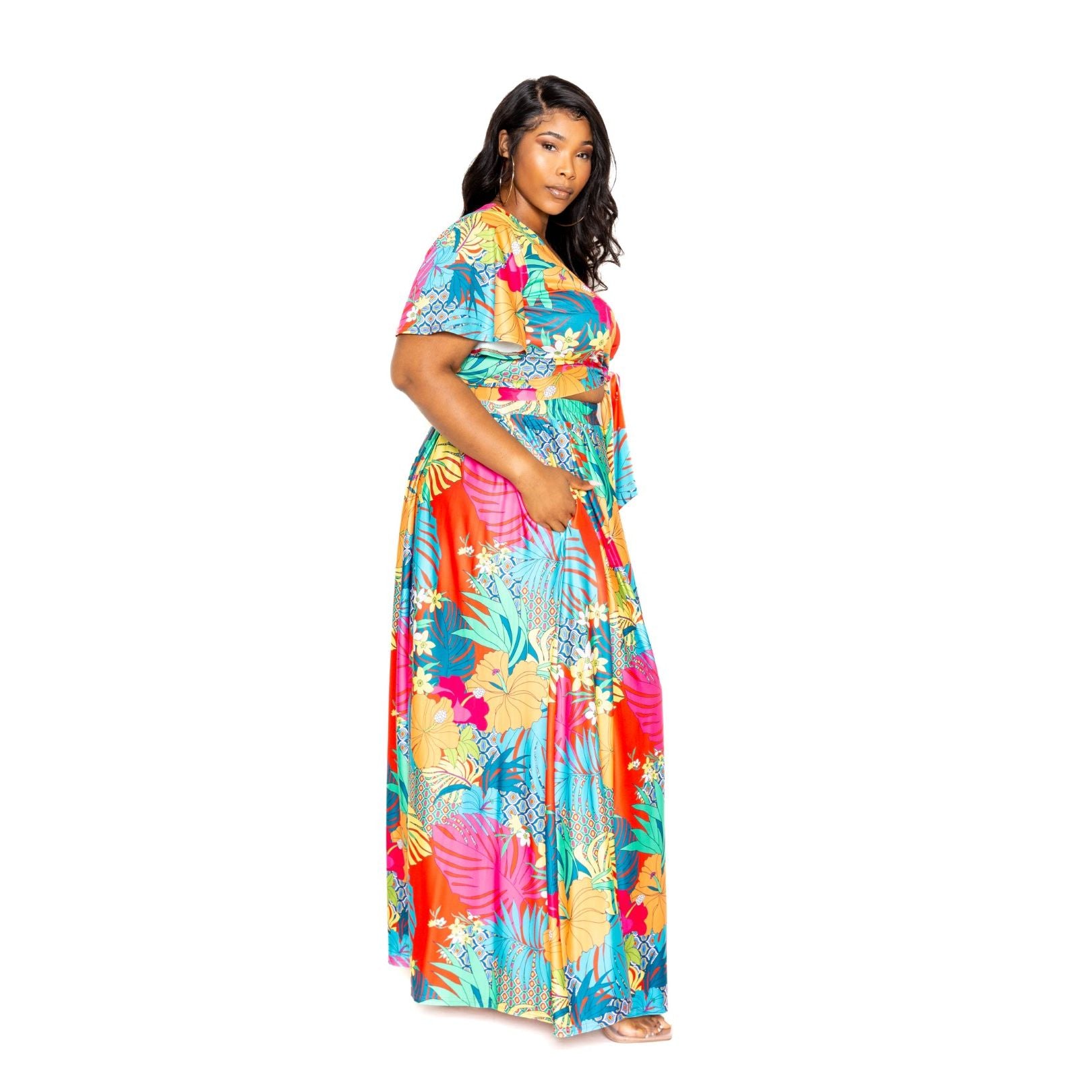 Tropical floral maxi skirt & top set