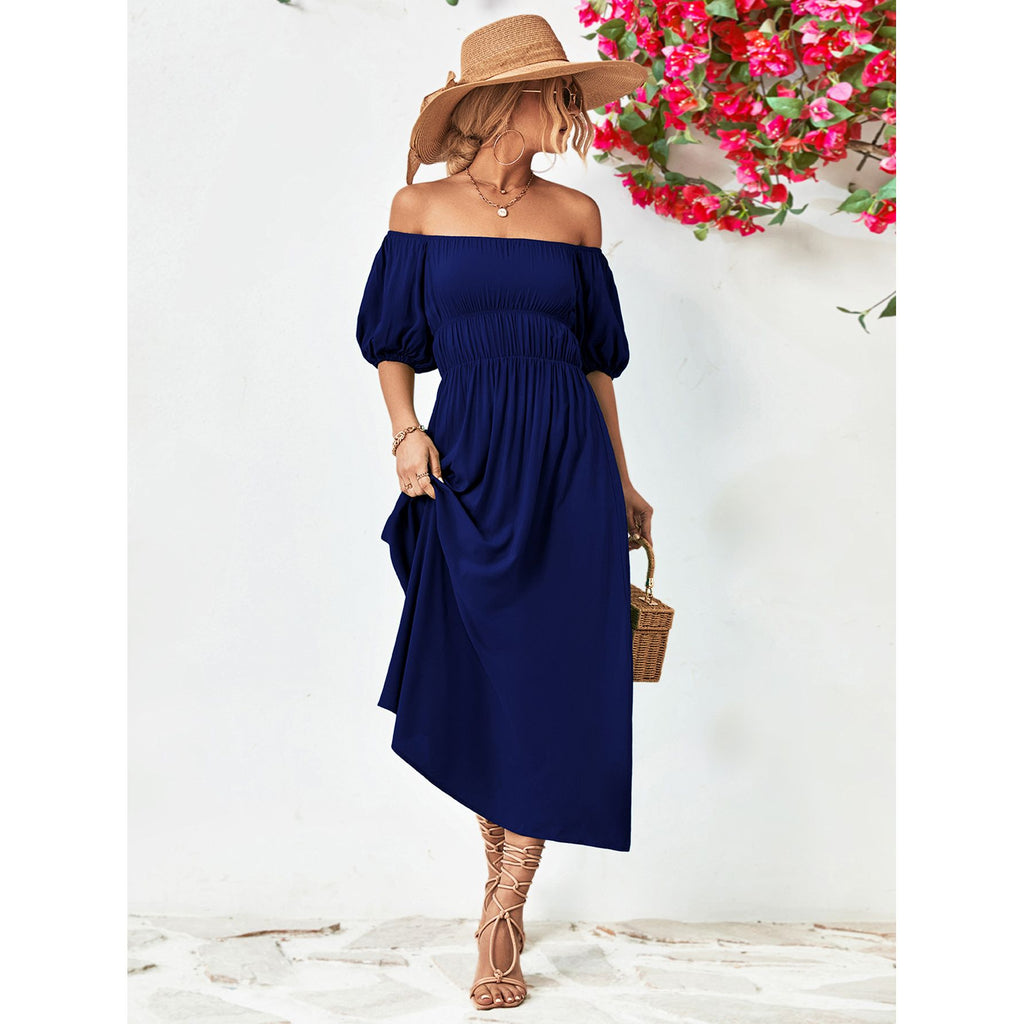 Off-Shoulder Balloon Sleeve Midi Dress