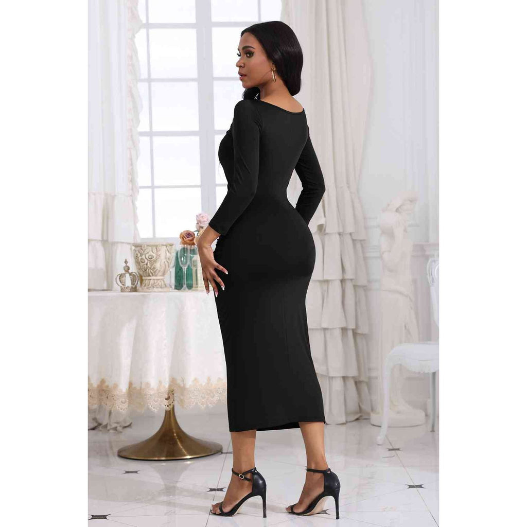 Ruched Boat Neck Midi Dress