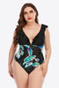 Plus Size Printed Ruffled Deep V One-Piece Swimsuit