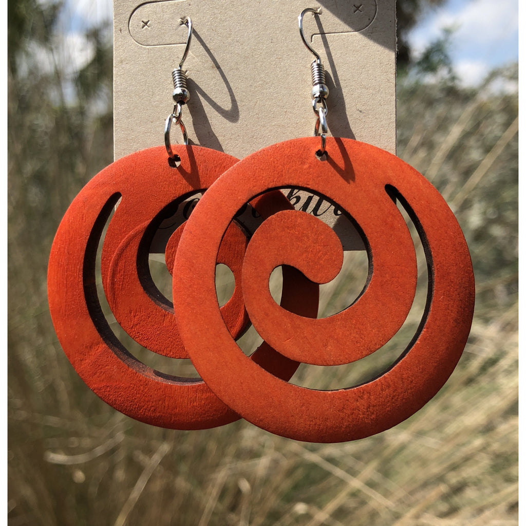 Swirl African wood earring