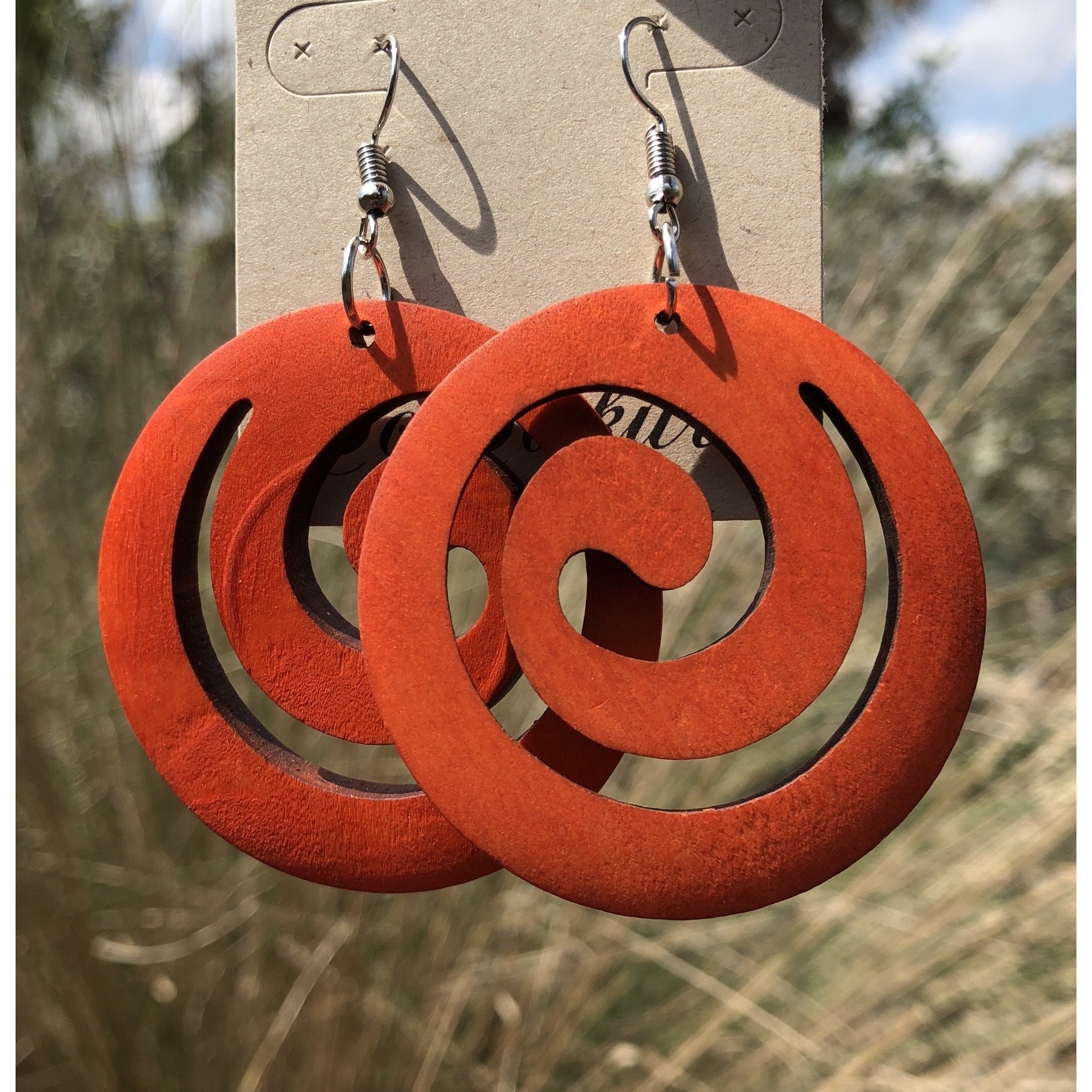 Swirl African wood earring