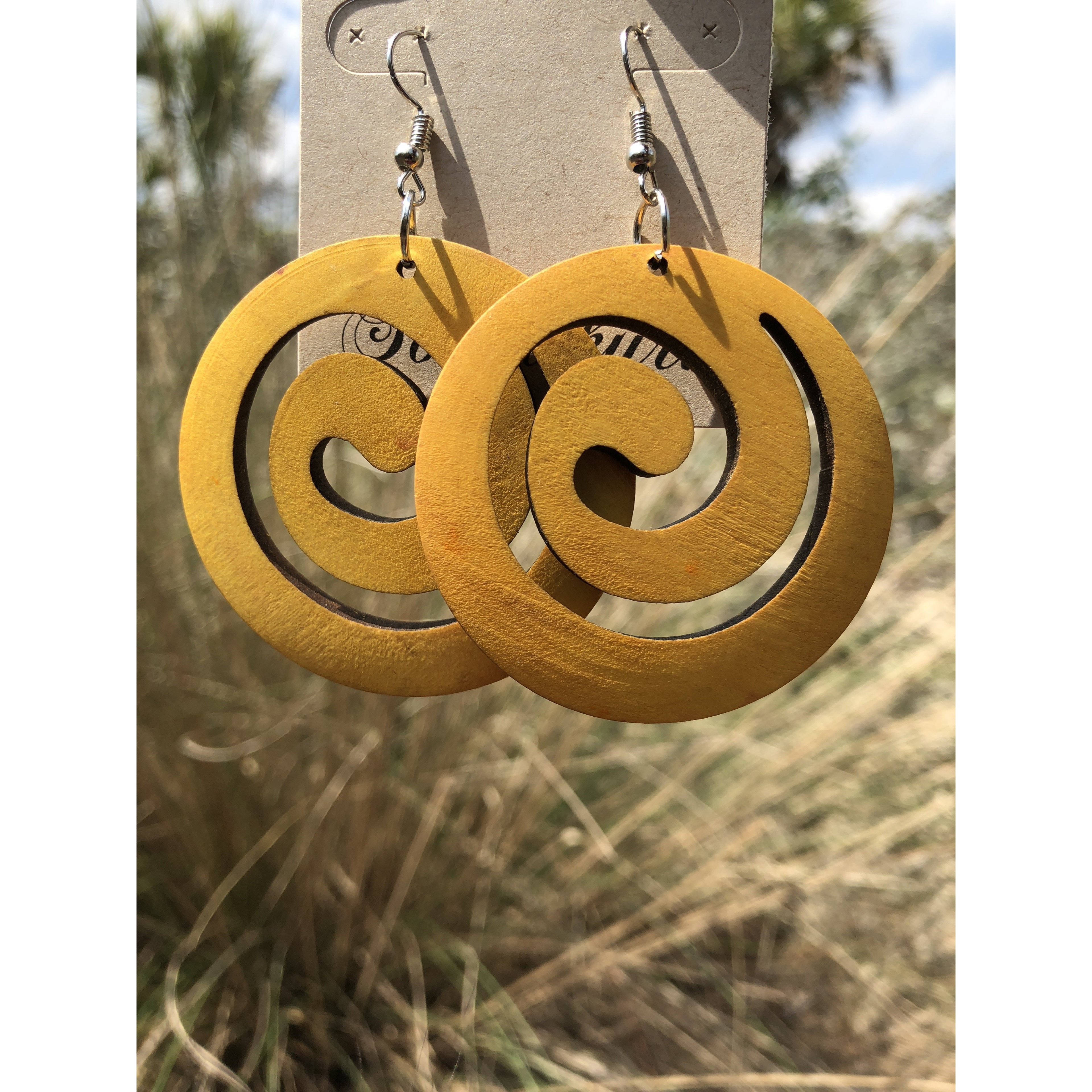 Swirl African wood earring