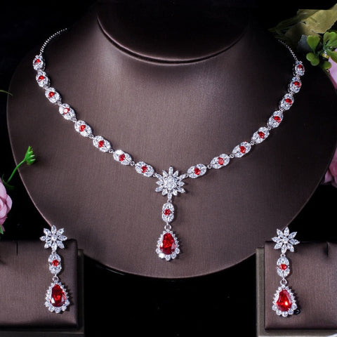Flower Water Drop Women Royal Blue CZ Jewelry Set T184