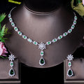 Flower Water Drop Women Royal Blue CZ Jewelry Set T184