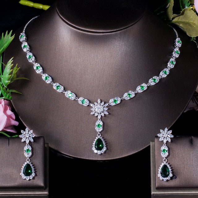 Flower Water Drop Women Royal Blue CZ Jewelry Set T184