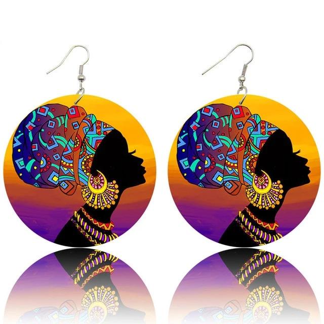 African Headwrap Woman  Portrait Earrings