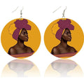African Headwrap Woman  Portrait Earrings