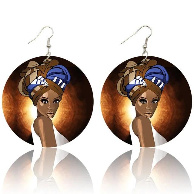 African Headwrap Woman  Portrait Earrings