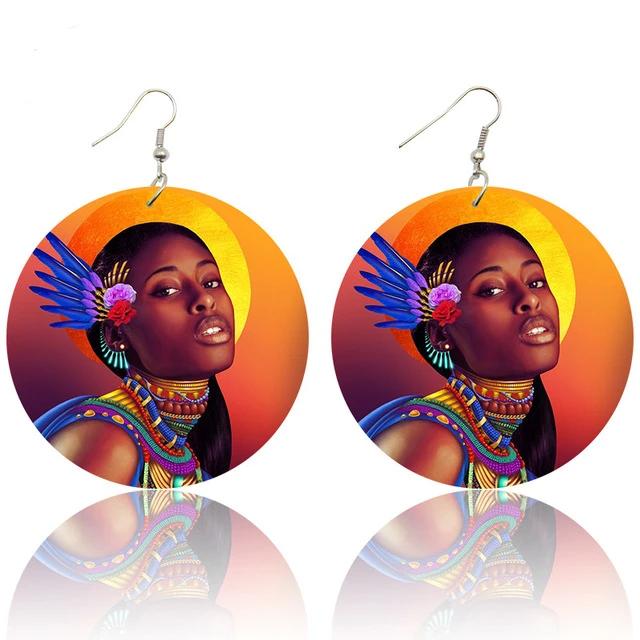 African Headwrap Woman  Portrait Earrings