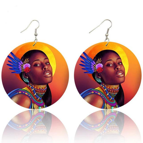 African Headwrap Woman  Portrait Earrings
