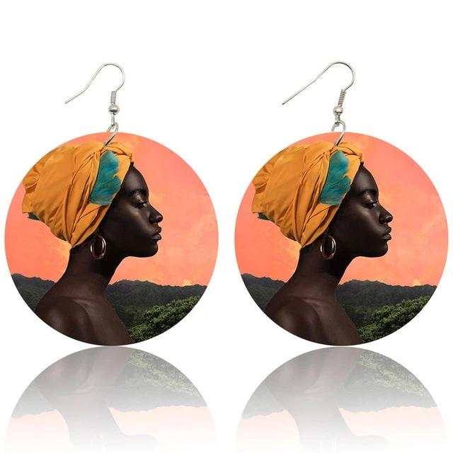 African Headwrap Woman  Portrait Earrings