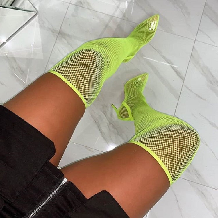 Sexy Over The Knee Women Fishnet High Heels